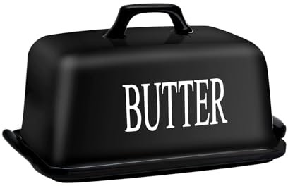 JSHKY Butter Dish for a Whole 500g UK Butter Block (Also Fits Two 250g Blocks), Large Porcelain Butter Storage for Counter, Ceramic Butter Container, Color- Black.