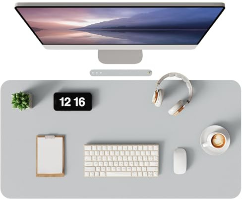 MOLMO Non-Slip Desk Mat, Waterproof Desk Pad Table Protector, Easy Clean Laptop Mat Large Mouse Pad Leather Writing Mat with Suede for Office/Home/Decor (Light Grey, 90 x 43 cm)