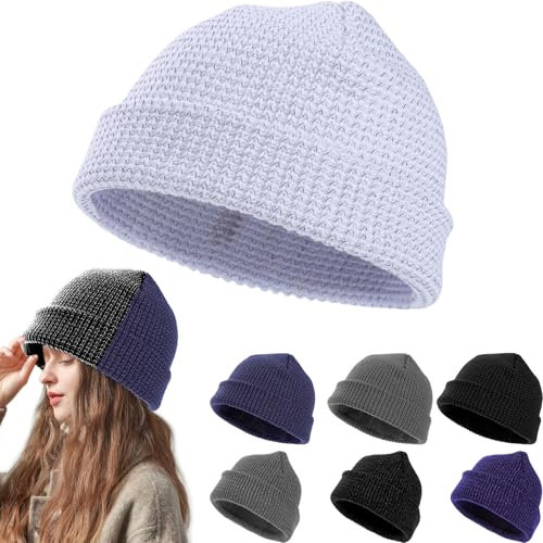 Risipu Reflektierende Mütze für Mann Frau, Warnschutz Beanie, Warme Strickmütze Wintermütze Reflex-Mütze Reflektor (Weiß)