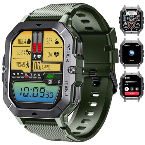 OUKITEL BT101 Smartwatch Uomo - Smartwatch Militare Uomo Fitness con Chiamate Bluetooth, 2,02 Pollici Orologio Smart Watch Impermeabile, 410mAh/Sonno/100+ Modalità Sport per Android iOS