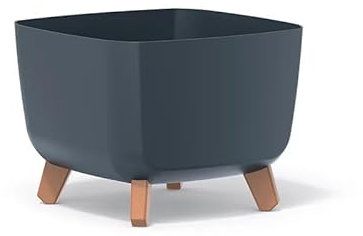 URBNLIVING 30cm Square Gracia Planter with Legs, Decorative Box for Indoor/Outdoor Garden, Modern Planter, Stylish Balcony Landscaping, Flower Pot with Wooden Stand - Anthracite