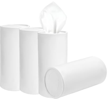 DXNQ 4 PCS Car Tissues Holder, Car Cup Holder Refillable Travel Tissues Tube with Facial Tissues, Portable Cylinder Round Tissue Boxes Container Decor for Car Office Home (White)