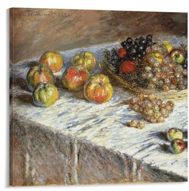 Stilleben mit Äpfeln und Trauben – Monet Artworks Kunstdruck Poster Wandkunst Gemälde Leinwand Dekor Heimposter 30 x 30 cm