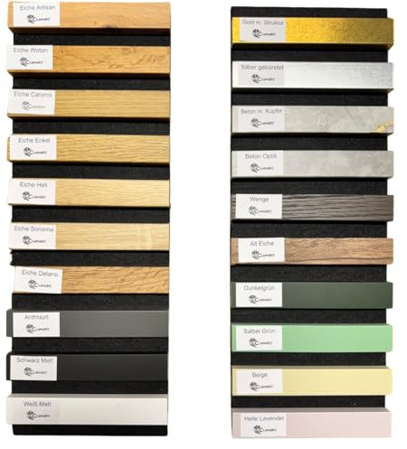 EmsCraft24 Akustikpaneele 1,228m² - 275cm x 46cm x 1.8cm - | Akustikpaneel | Lamellenverkleidung | Wandverkleidung | Akustikfilz | Wandpaneele auf filz (Musterset - 46x18)