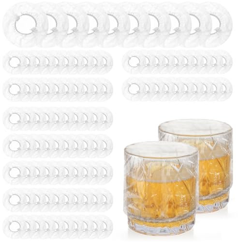 100 Pcs Drink Covers fit Most Cup Sizes, Drink Covers for Alcohol Protection Women Scrunchie, Stretchable Disposable Plastic Drinks Cover for Alcohol Protection (Clear)