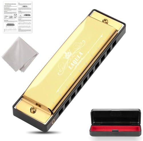 Mundharmonika Diatonische Blues Mundharmonika Tonart C Blues Harp Mundharmonika 10 Löcher mit Schutzetui, Standard Mundharmonika Geschenke für Erwachsene, Profis, Anfänger und Studenten (Golden)