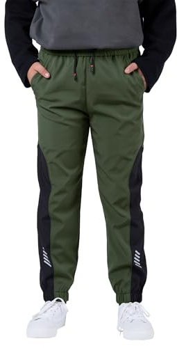 SERENYOU Boys Waterproof Trousers Softshell Trekking Pants Kids Outdoor Joggers 13-14 Years Army Green, Size 170