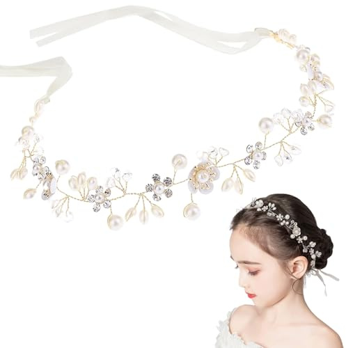 LIUYIDM Corona Pelo Comunion Banda para el Cabello de Mujer Adorno Pelo Novia Anillo Dorado Tocado Nupcial, Utilizado para Accesorios Para el Cabello de Bodas, Flores Hechas a Mano, Etc