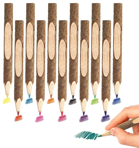 12 Stück Wald Holzstifte Buntstifte, Zweig Bleistift Kinder, Holzfällerlook Kurze Stifte, Buntstifte Personalisiert für Kindergeburtstag Partygeschenk Kinder Mitgebsel,Glücksstift Bleistifte Abschieds