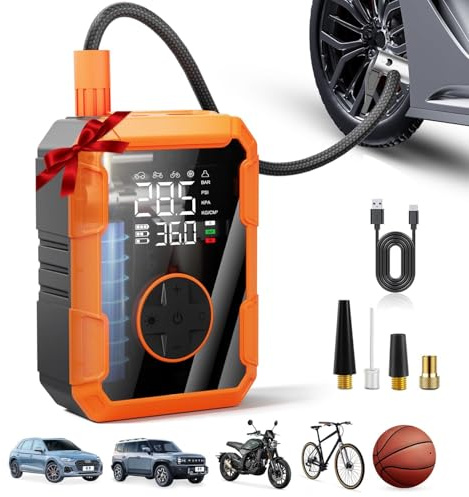 Tragbare Luftpumpe für Autoreifen, 150 PSI Reifenfüller, kabellos mit LED-Licht, wiederaufladbarer automatischer Abschaltung, Luftkompressor, 2 x schnelle Inflation, Reifenpumpen für Auto, Fahrrad