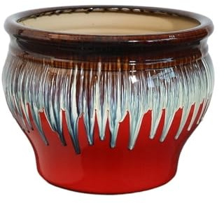 RYUQW3RE Pots de Fleurs Pot de Fleurs Extra Large en céramique Rouge à Ventre Rond, à Poser au Sol, Grand diamètre(L)