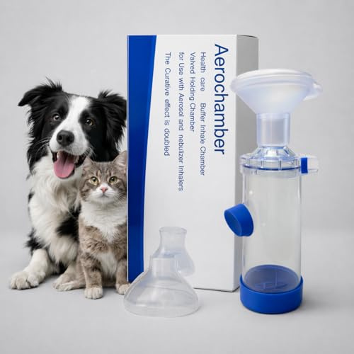 Rurbeder Cámara de Aerosol para Mascotas,máscaras 2 tamaños, con indicador Flujo respiración, Compatible Cualquier MDI Mascotas, Ayudar a Las Mascotas Respirar y distribuir medicamentos inhalador gato