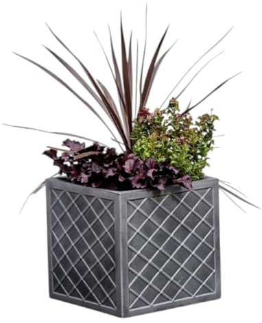 Shop4allsorts Large Square Lazio Planter - Pewter Grey Outdoor Lazio Pot - Lattice Style Square Plastic Garden Plant Pot - Garden Balcony, Patio Flower Planter 39.5cm x 39cm