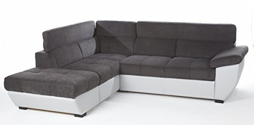 Mivano Schlafsofa Speedway / Eckcouch mit Bettfunktion, Stauraum und verstellbaren Kopfstützen / 262 x 79 x 224 / Zweifarbig: dunkelgrau/hellgrau