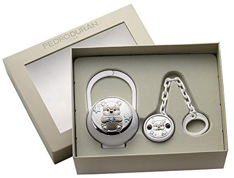Pack de Regalo Osito con Estrellas Azul, Portachupetes + Pinza Chupete