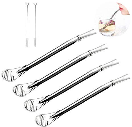 Fellibay Cuillère pailles Yerba Mate Bombilla pailles filtre en acier inoxydable Paille Cuillère 6 Pcs