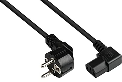 Good Connections Netzkabel - 1,8 m - Schutzkontakt-Stecker Typ E+F (CEE 7/7, gewinkelt) an C13 Kaltgerätebuchse (gerade) - KUPFERLEITER CU - 0,75 mm² - KALTGERÄTE-Kabel für PC, Monitor u.v.m.- SCHWARZ