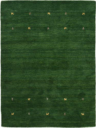 carpetfine Wollteppich Gabbeh Uni Grün 120x170 cm | Moderner Teppich für Wohn- und Schlafzimmer