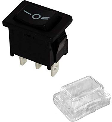 Deviatore interruttore 3 posizioni con ritorno a bilanciere (ON)/OFF/(ON) SPCO 3 poli 6A 250V con cappuccio protettivo impermeabile IP65 per sali scendi, frecce moto, paranchi, tapparelle