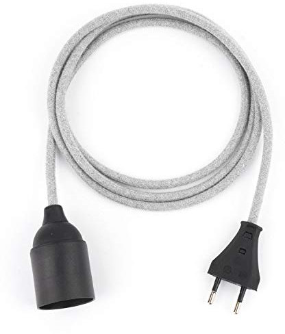 1.8m Plug-In Lampe HELLGRAU, Textilkabel mit Lampenfassung aus Thermoplast (GLATTMANTEL) mit Eurostecker