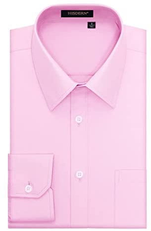 HISDERN Men's Long Sleeve Dress Shirts Formal Regular Fit Business Casual Button Down Shirt for Wedding Work Office Pink XXL