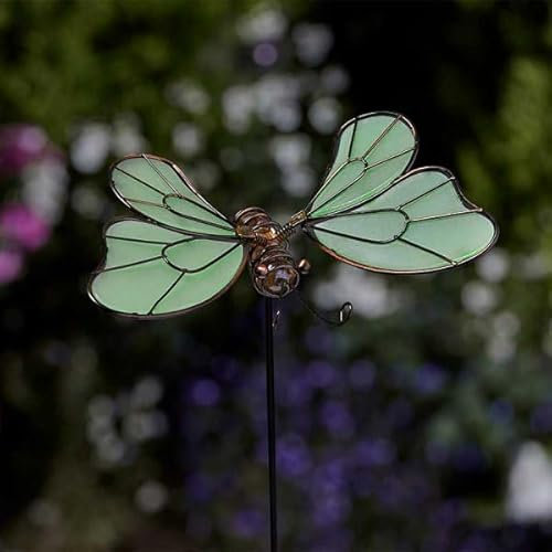 Garden Mile® Glow In the Dark Dragonfly Border Stake Light Flutter Glows Metal Embellished Dragonfly Patio Pathway Driveway Garden Outdoor Decoration Ornament
