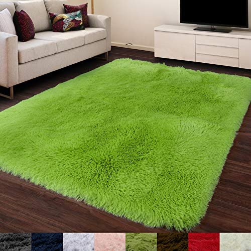 Lime-Grüner Flächenteppich, 12,7 x 15,2 cm, flauschiger Shaggy-Teppich für Schlafzimmer & Wohnzimmer, Kinder- & Kinderzimmer-Dekor
