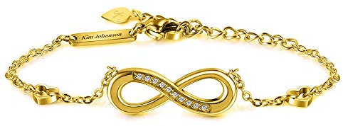 Kim Johanson Edelstahl Damen Fußkettchen *Infinity* in Silber, Gold & Roségold | Fußkette mit einem Unendlichkeit Zeichen | Boho Schmuck | Verstellbar inkl. Schmuckbeutel (Gold)