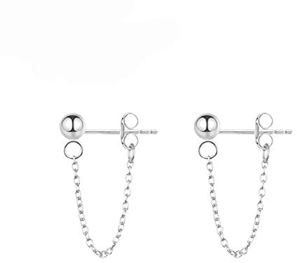 Minimalist Ball Bead Tassel Chain Drop Dangle Earrings for Women Girls S925 Sterling Silver Personalized Tiny Ball Studs Tragus Hypoallergenic Pierced Ear Fashion Personlized Punk Jewelry