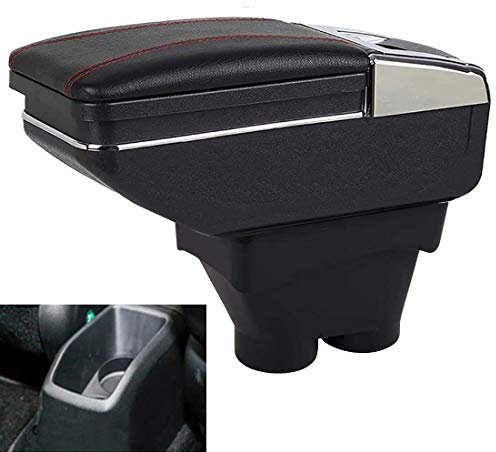 Pour 208 2013-2018 Accoudoirs Boîte de rangement centrales Consoles main avec porte gobelets et cendrier nori (noir avec trait rouge)