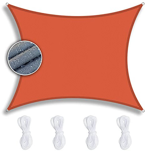 Toile D'Ombrage Rectangulaire 4X6M, Tissu Oxford 420D Étanche Résistant aux déchirures Ombre, Protection Solaire, Protection UV Voile d'ombrage imperméable Parasols et Stores pour Patio -Orange.
