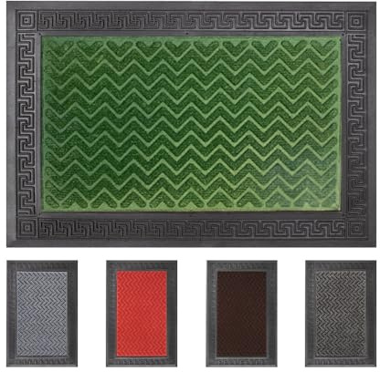 OLIVO.shop GRECA Zerbino in gomma da esterno, zerbino antiscivolo assorbente, zerbino grecato, tappeto moquette e gomma, 40x60 cm, 5 colori (Verde)