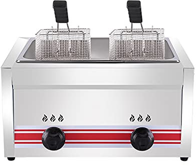 Deep Fryer Freidora de Gas 10/20/30 L, freidora de Gas Profesional de Acero Inoxidable Comercial con Cuchara de Cesta para encimera de Restaurante Comercial Máquina para cocinar Alimentos