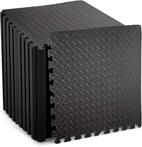 24Pcs Black Gym Flooring Puzzle Mat Interlocking EVA Floor Tiles Non Slip Rubber Cushion For Home Workout Yoga Matting, 60x60cm