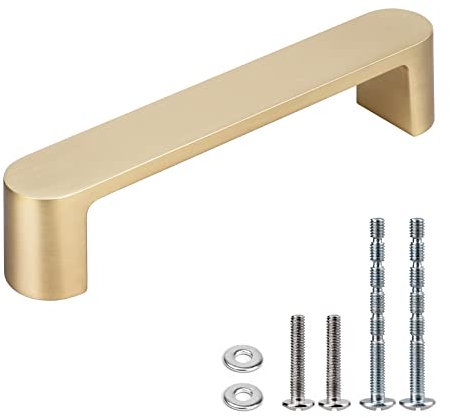 WEAVERBIRD 4 Pack Cabinet Handles Brushed Brass Drawer Pulls Furniture Cabinet Hardware Cupboard Closet Gold Handles Zinc Alloy Pulls, 3-3/4 inch (96mm) Hole Distance