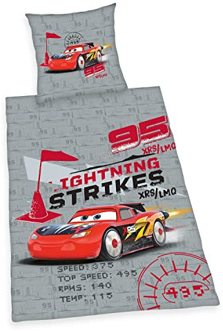 Herding Disney´s Cars Bettwäsche-Set, Kopfkissenbezug 80 x 80 cm, Bettbezug 135 x 200 cm, Mit leichtläufigem Reißverschluss, 100% Baumwolle/Renforcé