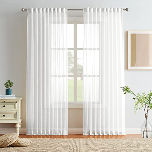 Melodieux Gardinen Weiss mit Raffhalter - Vorhänge mit Kräuselband, Einfarbige Halbtransparente Vorhänge für Wohnzimmer, Kinderzimmer, Schlafzimmer, Esszimmer (2er Set, 260x140cm)