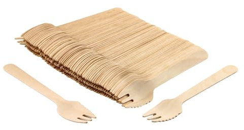 Enpack - 1000 Stück Einweg Gabeln + Messer in einem aus Holz 135mm - umweltfreundliches Partybesteck - Nachhaltiges Einwegbesteck - Für Kuchen oder Snacks - Kuchengabel