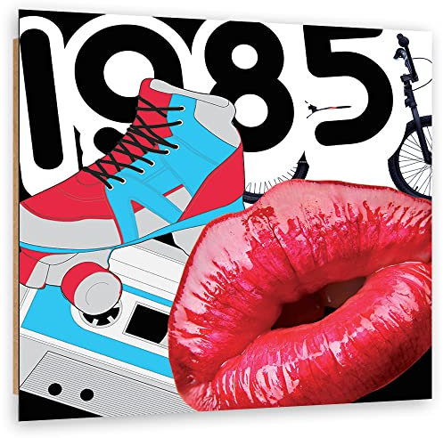 Feeby Dekobild 1985 Pop Art Abstraktion 30x30 cm Deko Wand Kunstdruck Design Mund Vintage Rot