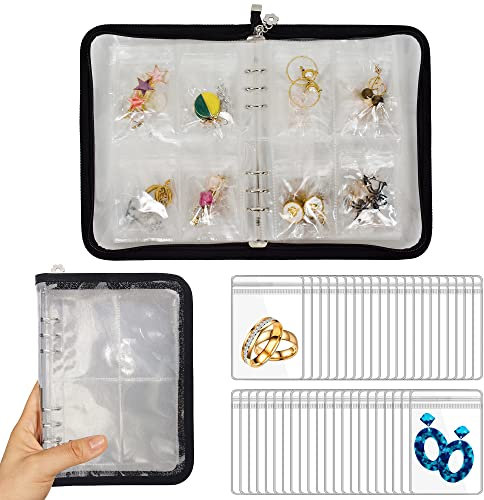 LingLingo Earring Organizer Case Travel Jewelry Organizer Transparent Jewelry Storage Book for Necklace Bracelet Ring Holder with Small Clear Zippered Pouch