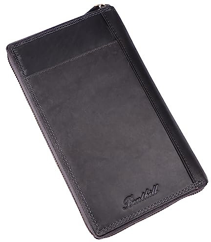 Benthill Reisebrieftasche Echt Leder | Große Dokumententasche mit RFID Schutz - Travel/Wallet aus hochwertigem Leder | Organizer/XXL Mappe | Portemonnaie mit Handyfach, Farbe:Grau