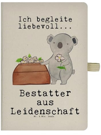 Mr. & Mrs. Panda DIN A4 Baumwoll Notizbuch Bestatter Leidenschaft - Geschenk, Schreibheft, Firma, Adressbuch, Skizzenbuch, Tagebuch, Rente, Kollegin,