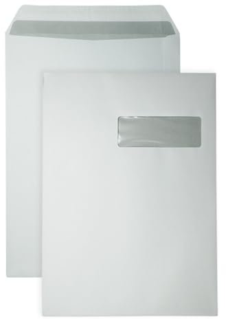 DULA - C4 Umschläge DIN A4 weiß - Fenster rechts - 229 x 324 mm - 250 Stück - Selbstklebend mit Klebestreifen - 120 Gramm