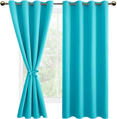 DWCN Vorhang Blickdicht Verdunkelungsgardinen mit Ösen 2 Stücke Thermogardine für Wohnzimmer,Schlafzimmer,Türkis,137x132cm(HxB)