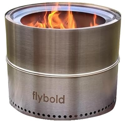 flybold Rauchfreies Lagerfeuer,Edelstahl-Camping-Feuerstelle,49.5 cm große Feuerstellen für draußen, Terrasse, Outdoor, Smoker, Lagerfeuer, Solo, tragbarer Campingkocher, Hinterhof, Kamin, Ständer