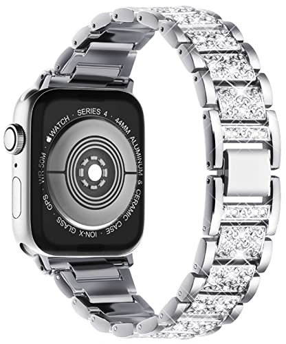 KADES 46mm 45mm 44mm 42mm(Series 3) Compatible with Apple Watch Straps for Women, Bling Diamond Rhinestone Bracelet for iWtach Band SE/Series 10 9 8 7 6 5 4 3 2 1, Silver