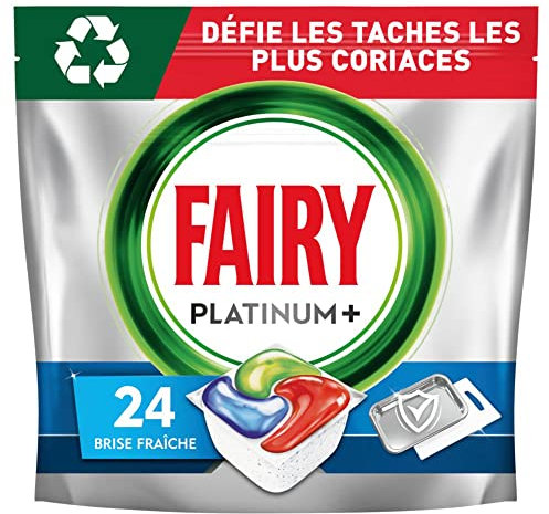 Fairy Platinum Plus Tablettes Lave-Vaisselle All In One, Brise Fraîche Aux Herbes, 24 Capsules, Nettoyage Optimal Pour Une Vaisselle Propre Comme Neuve, Redonne De L’Éclat Et Prévient Le Calcaire