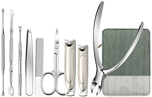 Nail Clippers Set for Men for Thick Nails for Women for Elderly Tweezerman Prevent Nail Splash Eagle Mouth Pliers Nail File Eyebrow Scissors Manicure Full Set (green)