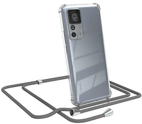 EAZY CASE - Handykette kompatibel mit Xiaomi 12T / 12T Pro Handyhülle mit Umhängeband, Handykordel mit Schutzhülle, Silikonhülle, Hülle mit Band, Stylische Kette für Smartphone, Anthrazit