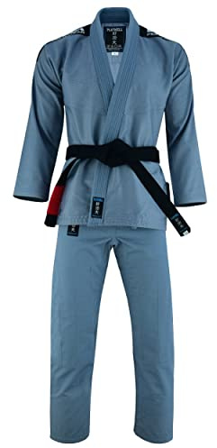 Playwell Vuxna Herr Pro Elite BJJ Jiu Jitsu Gi - Grå (levereras med gratis vitt BJJ-bälte) (A2)
